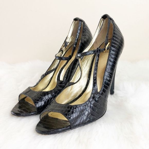 Saks Fifth Avenue Shelbie Black Peep Toe Heels - Picture 6 of 7